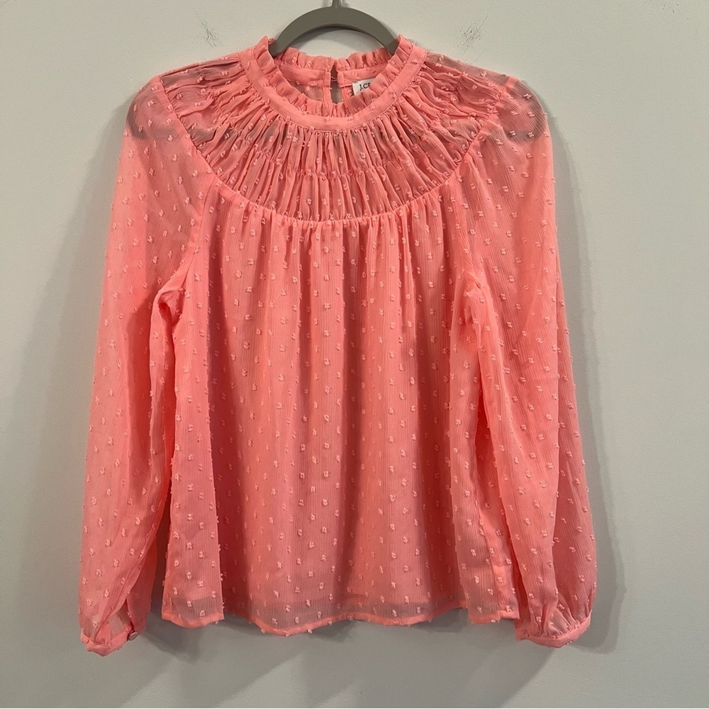 Women’s J. Crew pink high neck long sleeve blouse size XS
